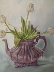 tulips in teapot